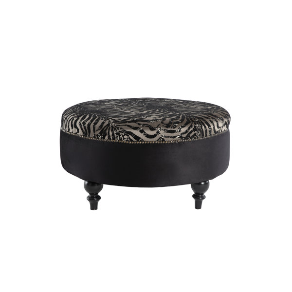 Rosdorf Park Gaze 35" Wide Round Animal Print Cocktail Ottoman, Black